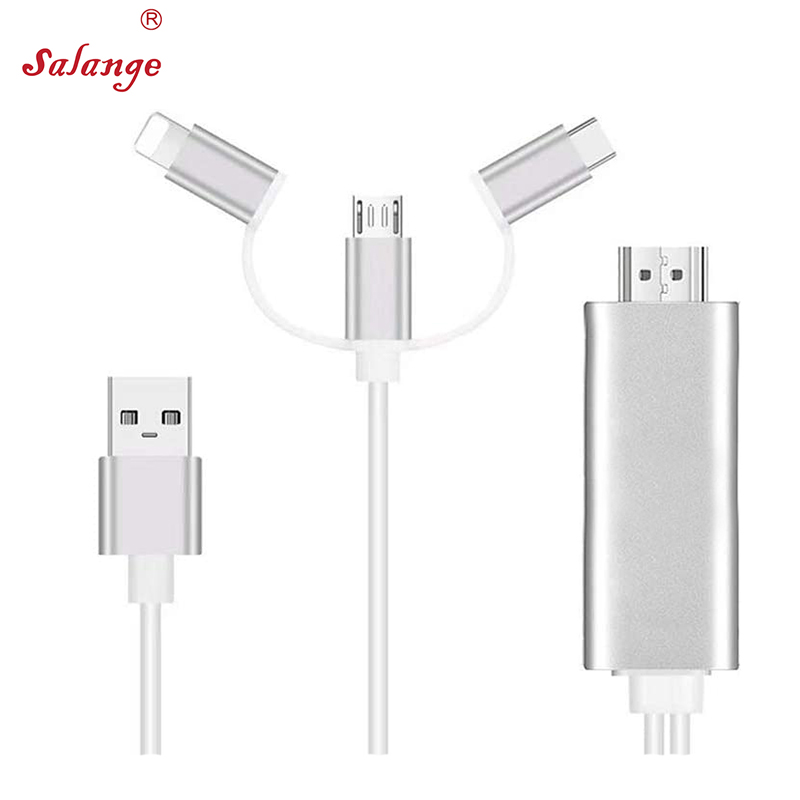 Salange 3 in 1 MHL Cable for Smart Mobile to TV / Projector / Computer with Micro / Typc-c / 8 Pins USB FHD Mirror Video Cables